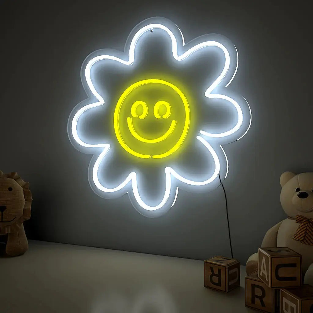 Cute Smiley Yellow Sunflower LED Neon Light DECORMANTRA