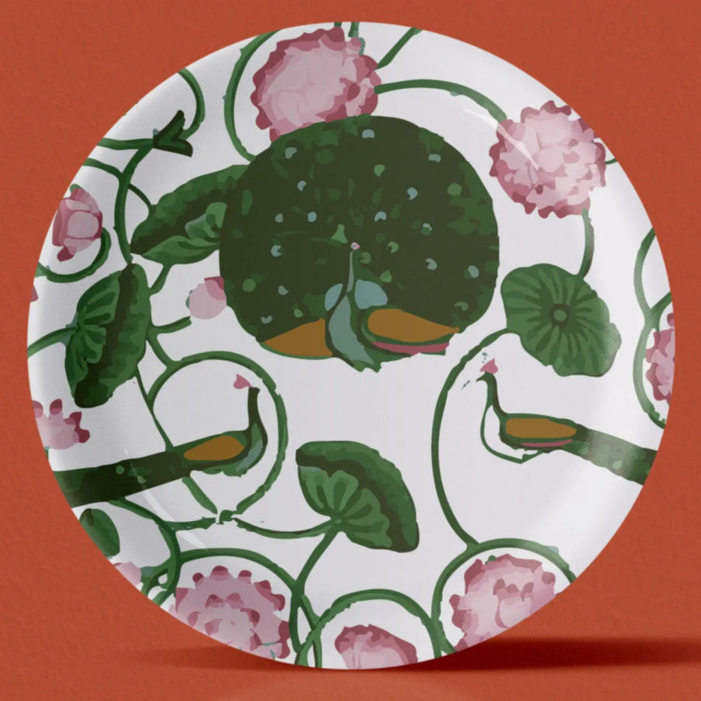 Pichwai Floral Print Porcelain Wall Plate - Harshita Craft