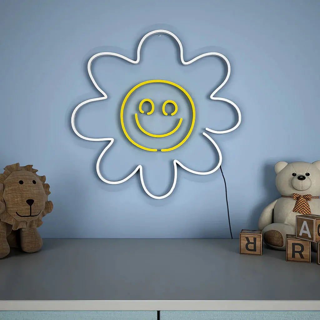 Cute Smiley Yellow Sunflower LED Neon Light DECORMANTRA