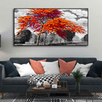 Orange Color Peacock Flowers Tree Premium Wall Painting DECORMANTRA