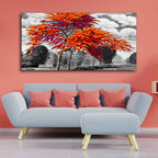 Orange Color Peacock Flowers Tree Premium Wall Painting DECORMANTRA