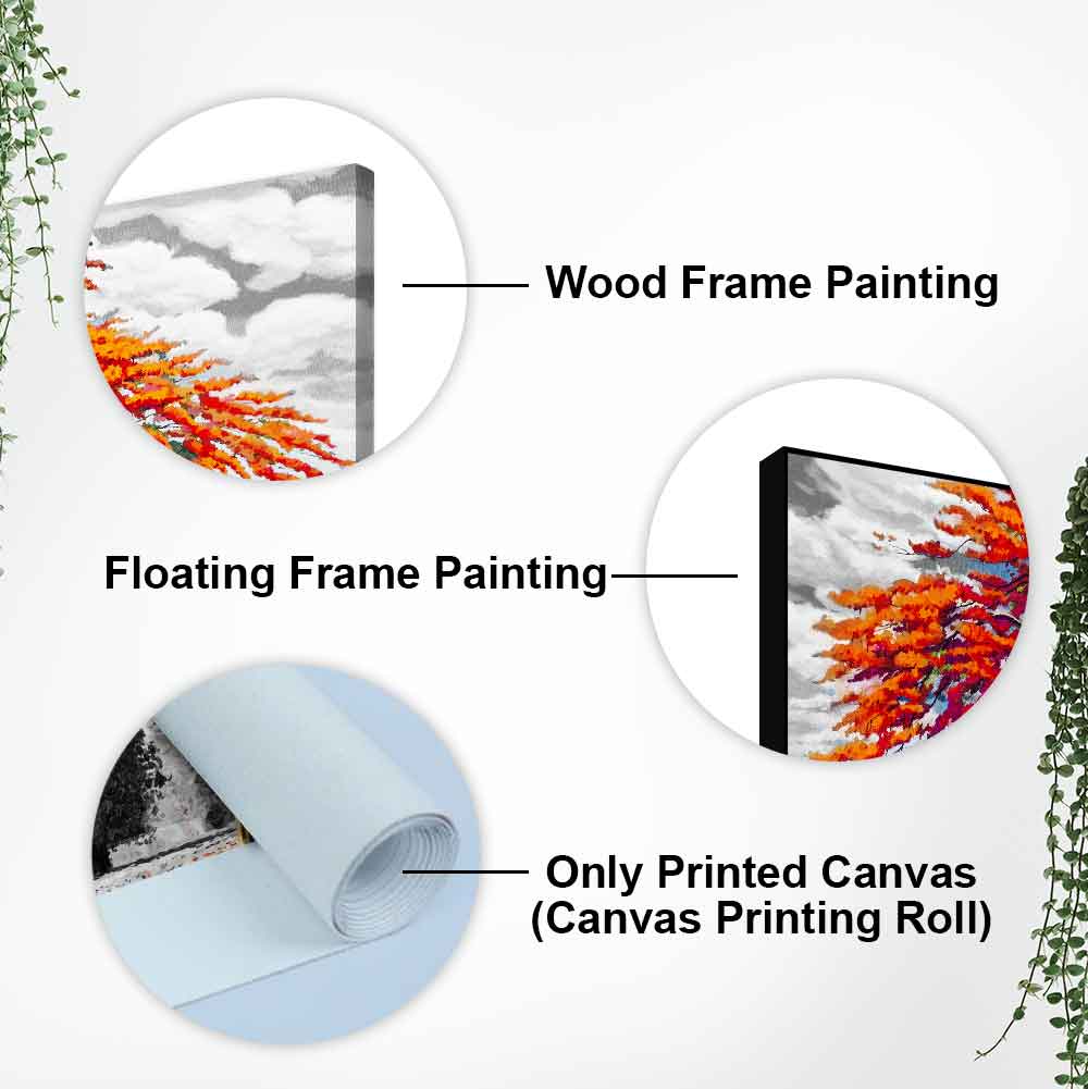 Orange Color Peacock Flowers Tree Premium Wall Painting DECORMANTRA