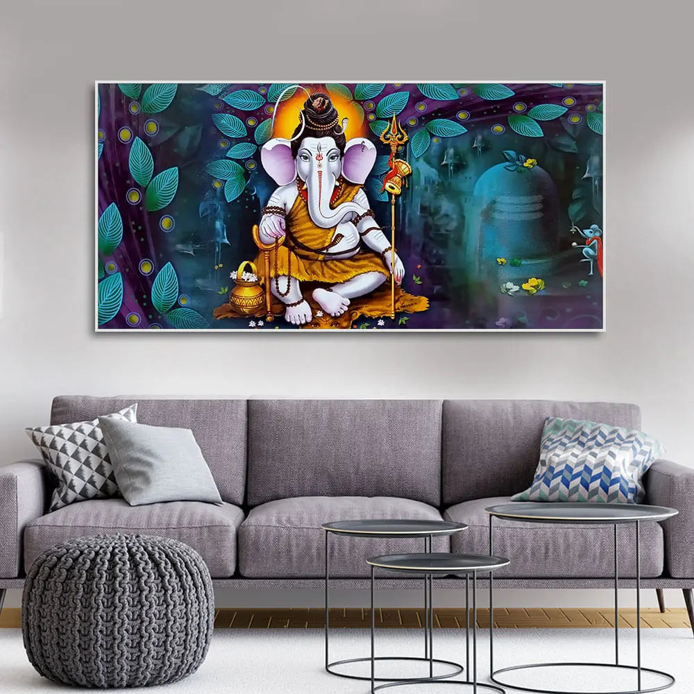 Lord Spiritual Ganesha Canvas Wall Painting - Harshita Craft