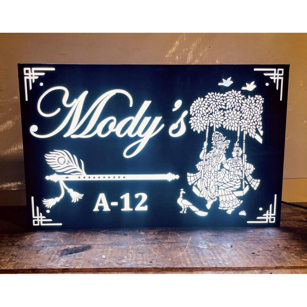 Radha Krishna Acrylic LED Name Plate