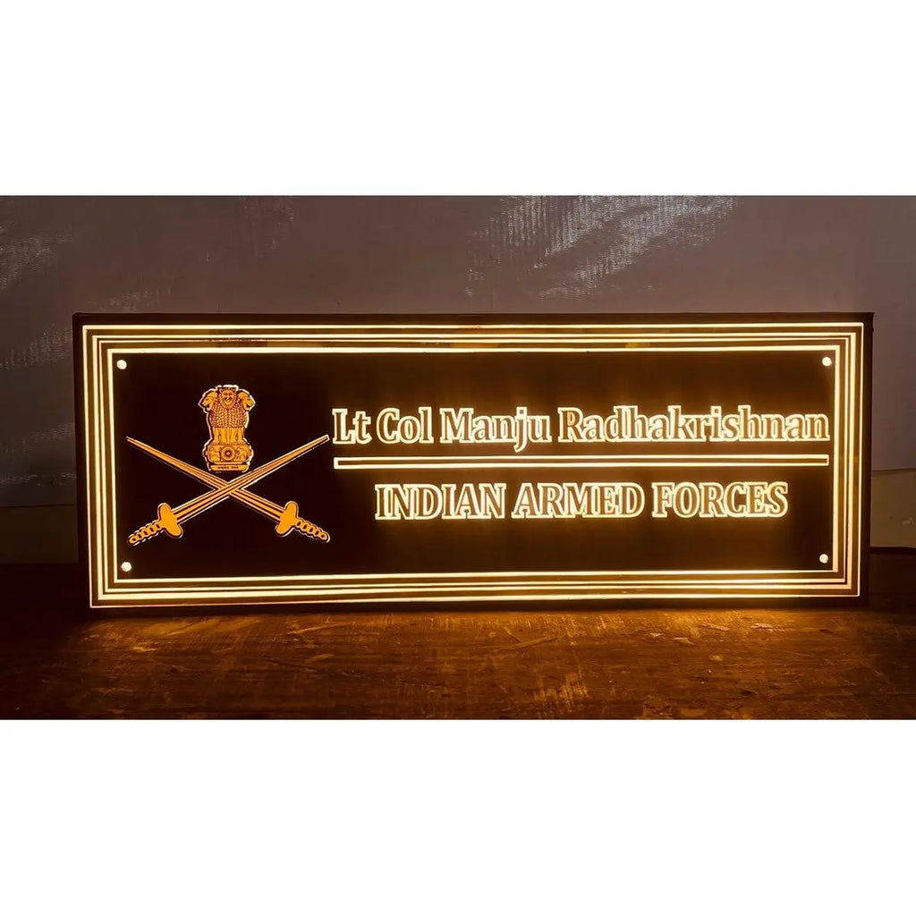 Armed Forces Acrylic LED Name Plate for Home - Harshita Craft
