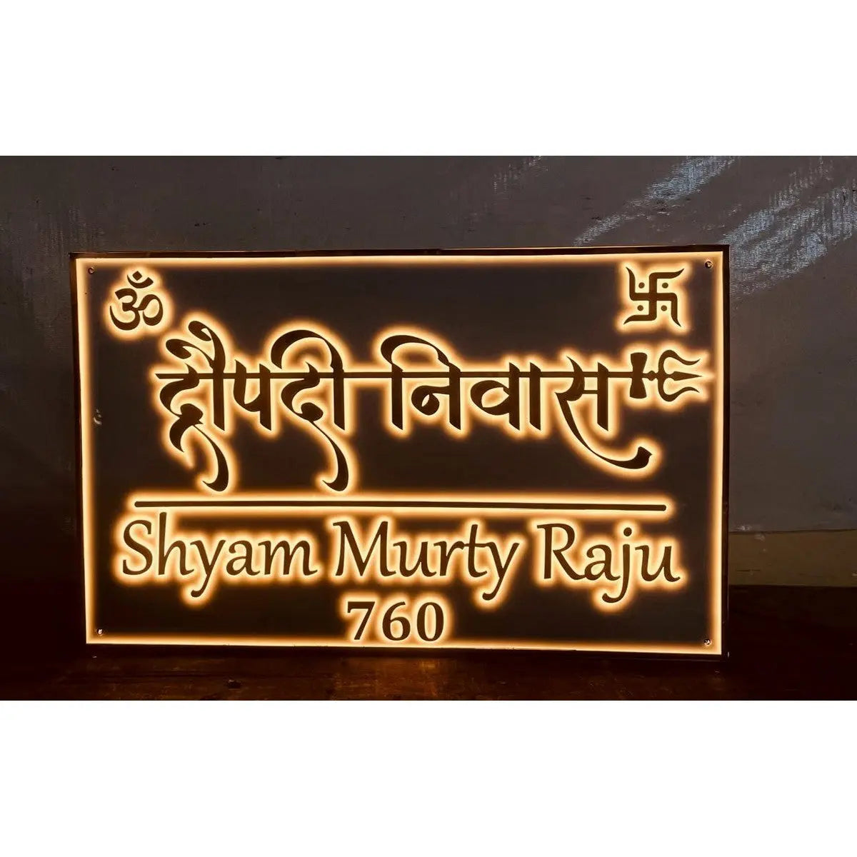 Rose Gold Acrylic LED Name Plate for Home