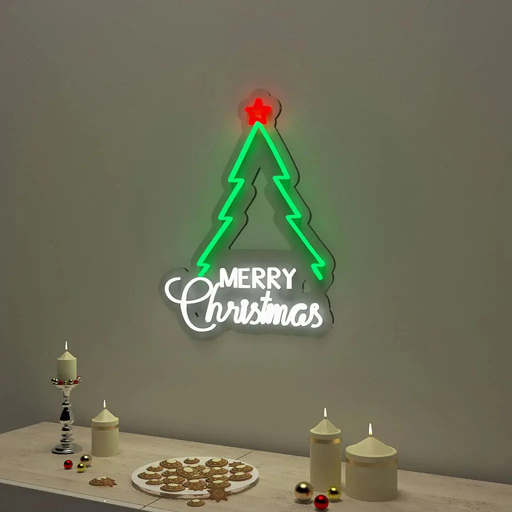 Merry Christmas Text with Tree Neon LED Light DECORMANTRA