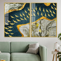 A Flock of Golden Birds Acrylic Floating Wall Painting Set of 2 - Decor Mantra 