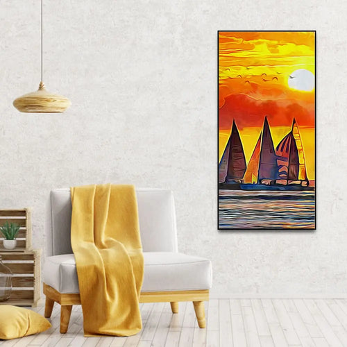 Beautiful Seascape with Sunset Wall Painting Decor Mantra