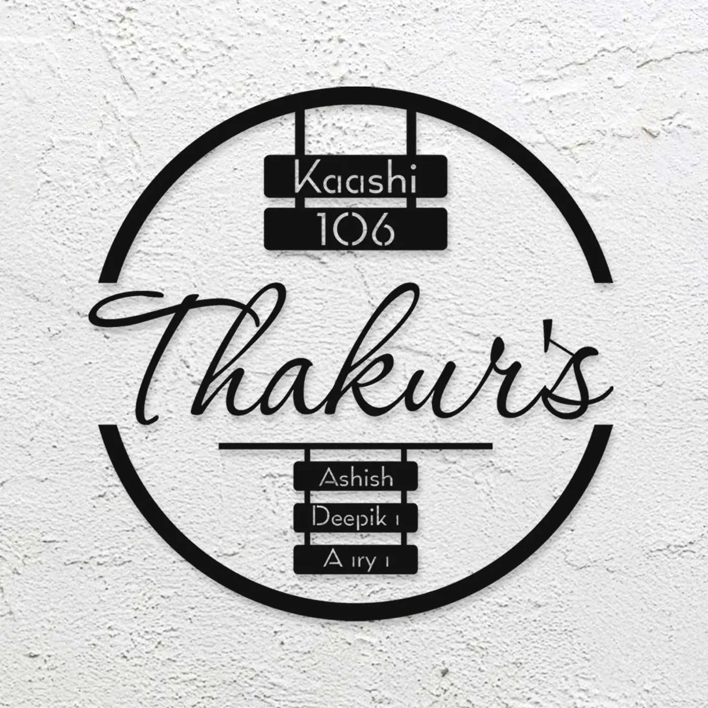 Modern Round Laser Cut Metal Name Plate for Home - Harshita Craft
