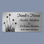Personalized Stainless Steel Metal Name Plate for Home – Floral Design - Harshita Craft