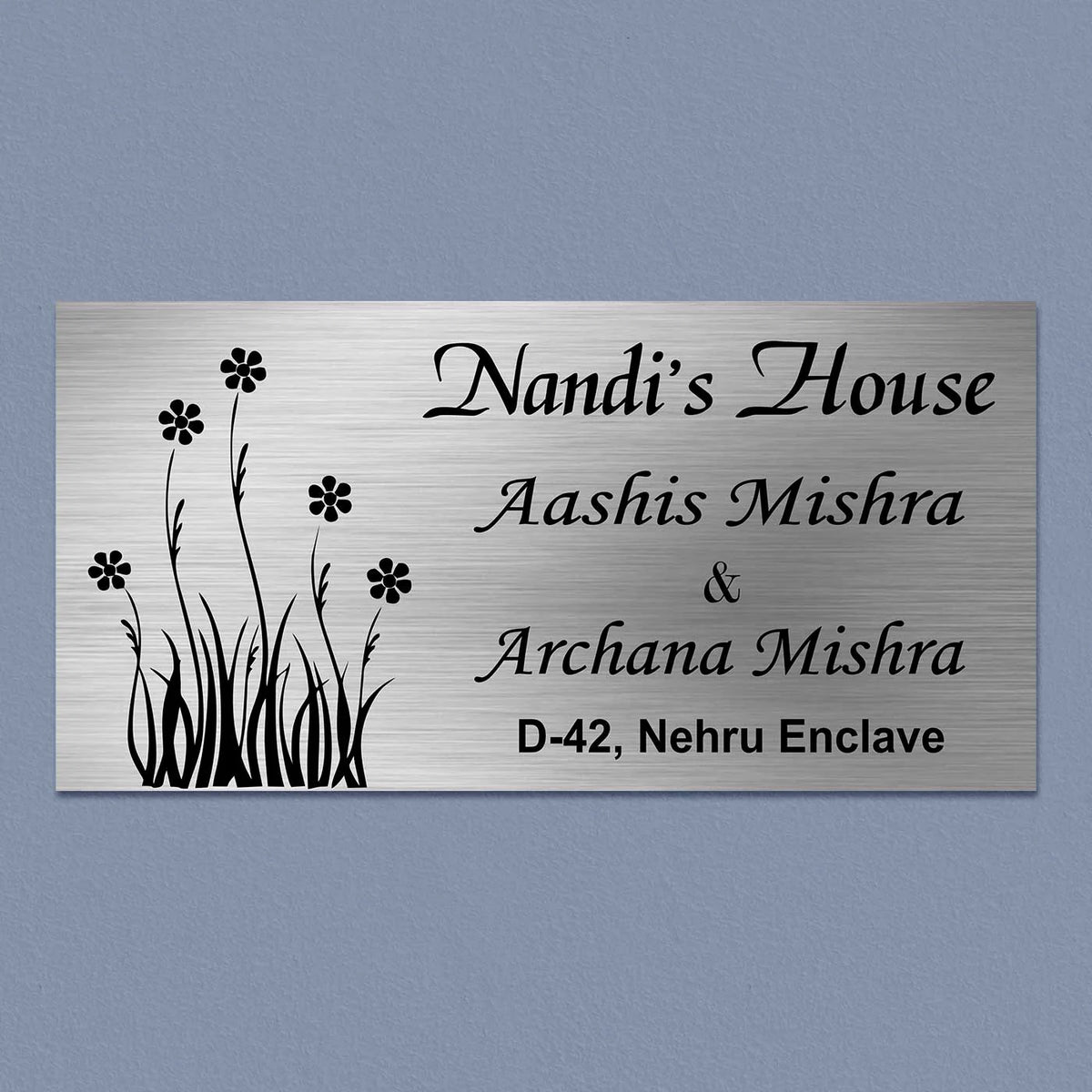 Personalized Stainless Steel Metal Name Plate for Home – Floral Design