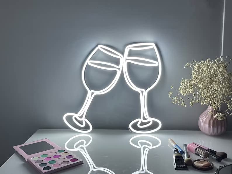 2 Wine Glass LED Neon Light for Wall Decor