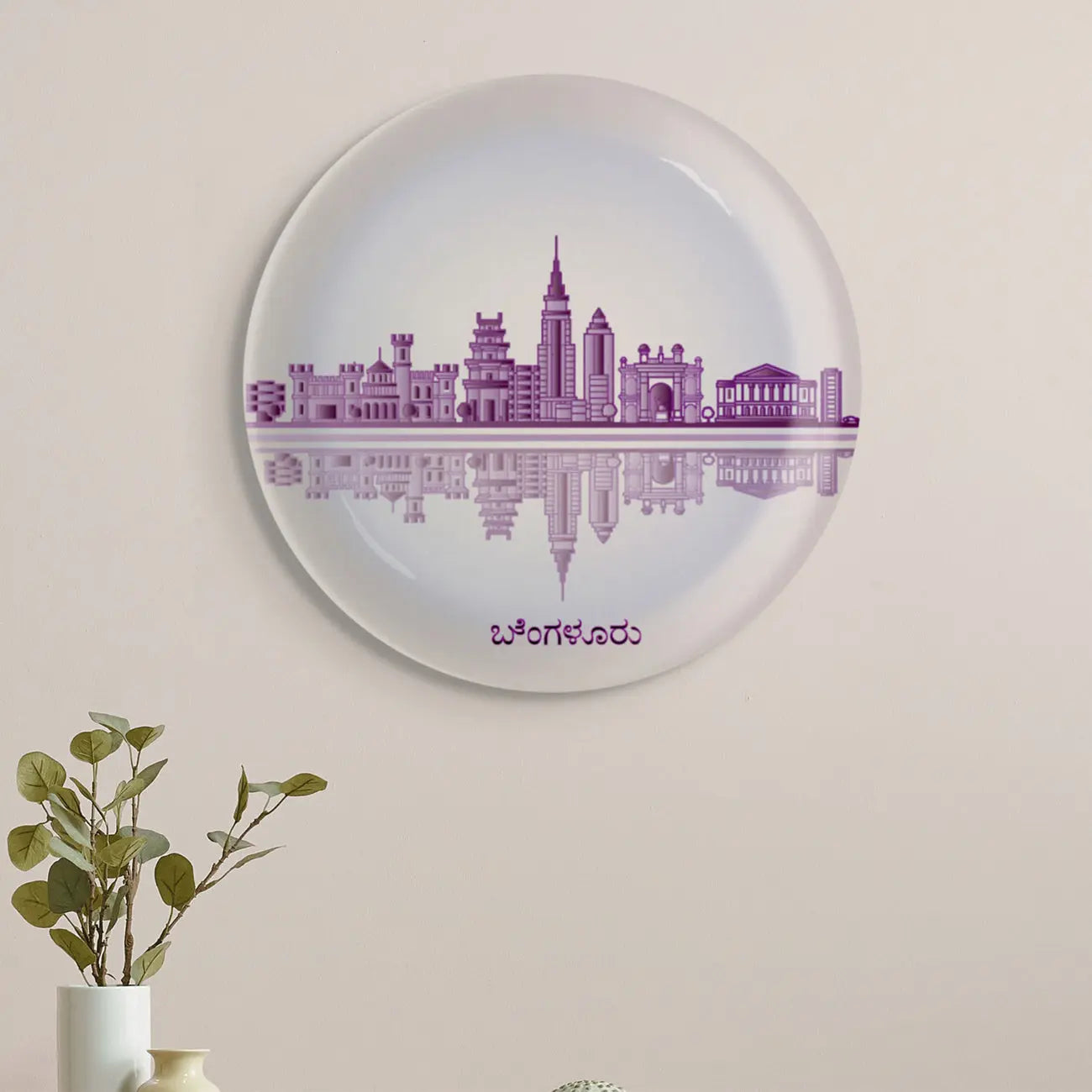 Urban Dreamscapes: Cityscape Bangalore Artistry porcelain plate - Harshita Craft