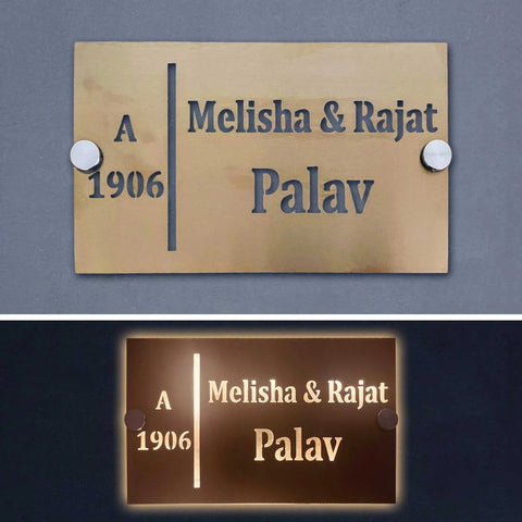 Personalized LED Metal Name Plate for Home – Waterproof Soft Gold Steel Name Plate