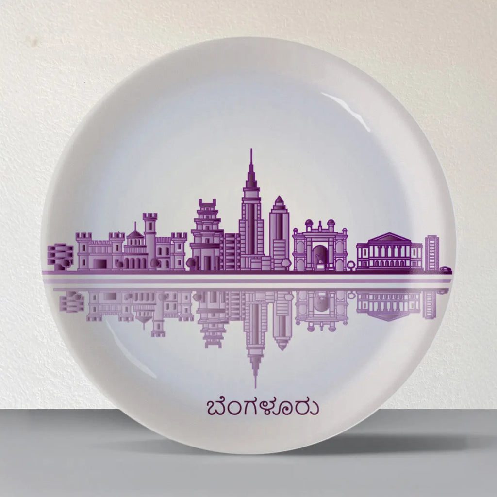 Urban Dreamscapes: Cityscape Bangalore Artistry porcelain plate - Harshita Craft