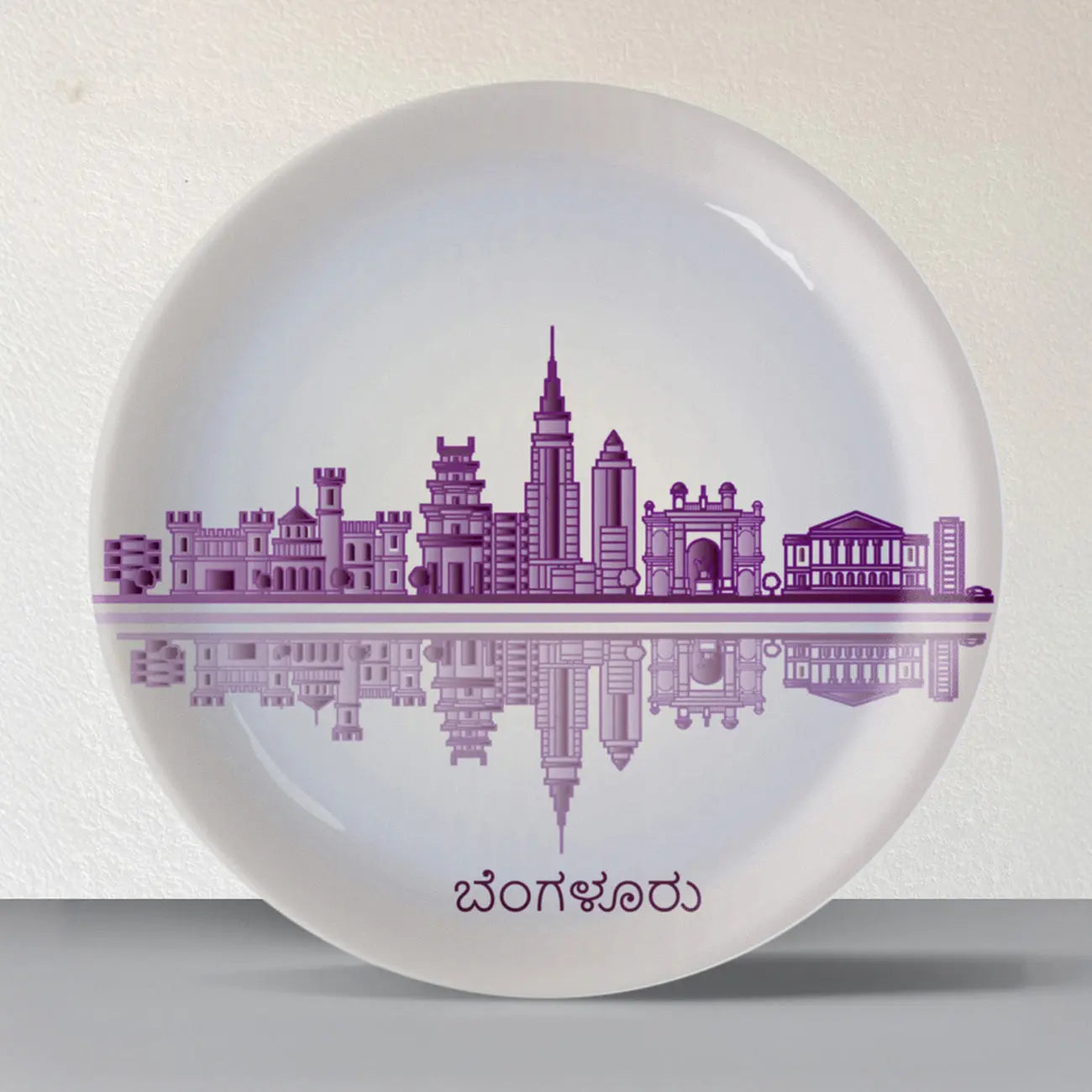 Urban Dreamscapes: Cityscape Bangalore Artistry porcelain plate - Harshita Craft