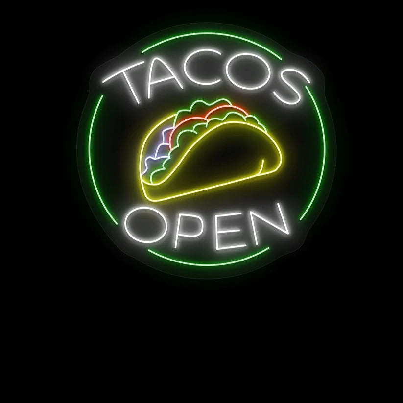 Tacos Open Circle Neon Sign