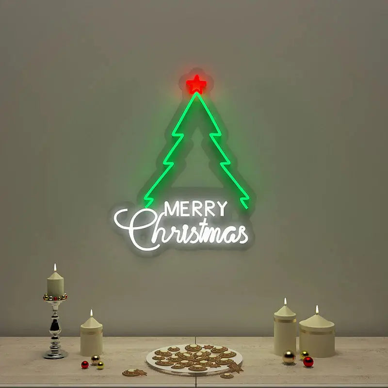 Merry Christmas Text with Tree Neon LED Light DECORMANTRA