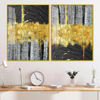 Luxurious Golden Textured Pattern Shapes Acrylic Floating Wall Painting Set Of 2 - Decor Mantra 