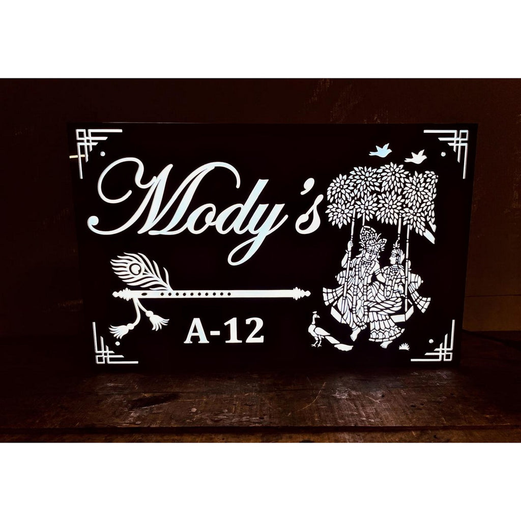 Radha Krishna Acrylic LED Name Plate