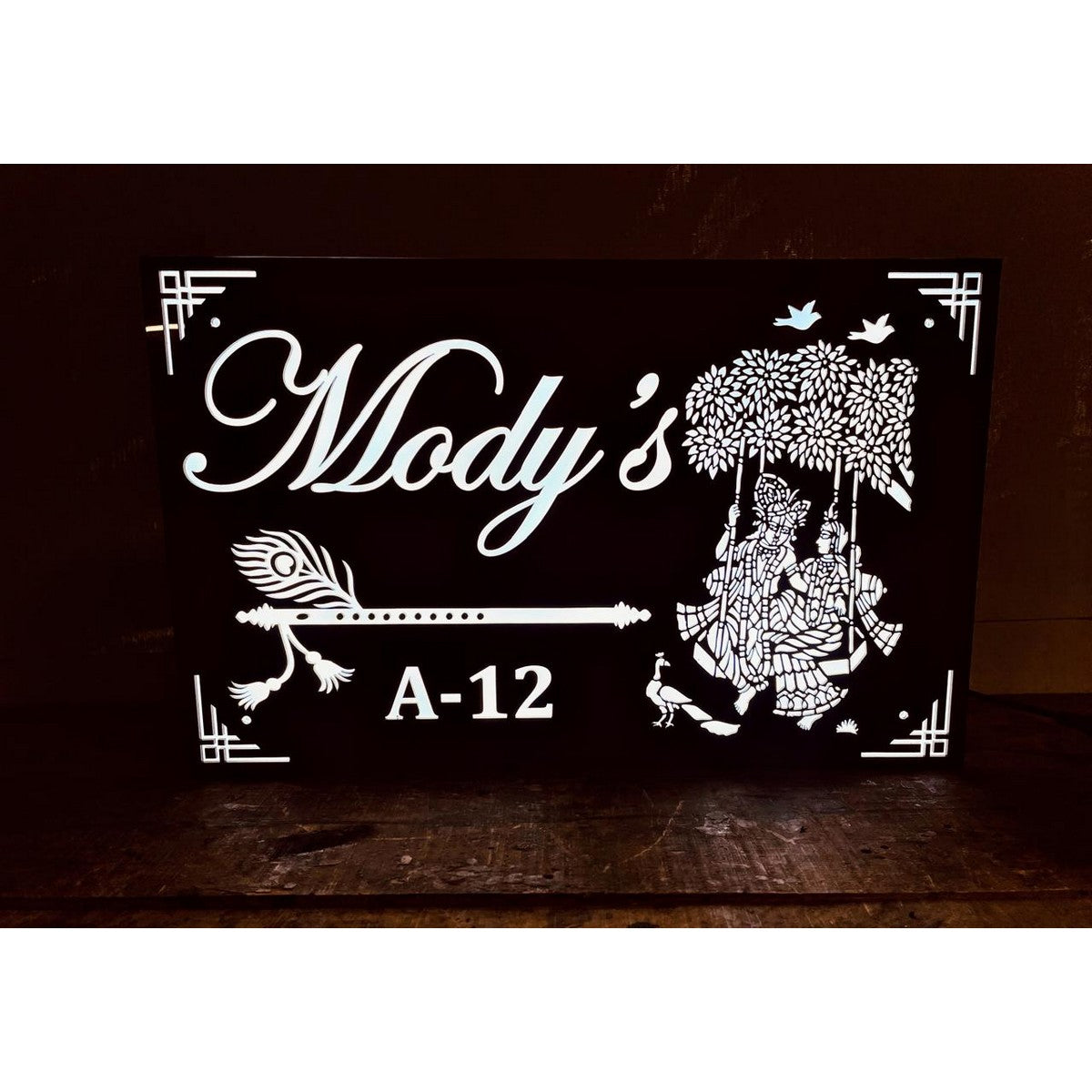 Radha Krishna Acrylic LED Name Plate