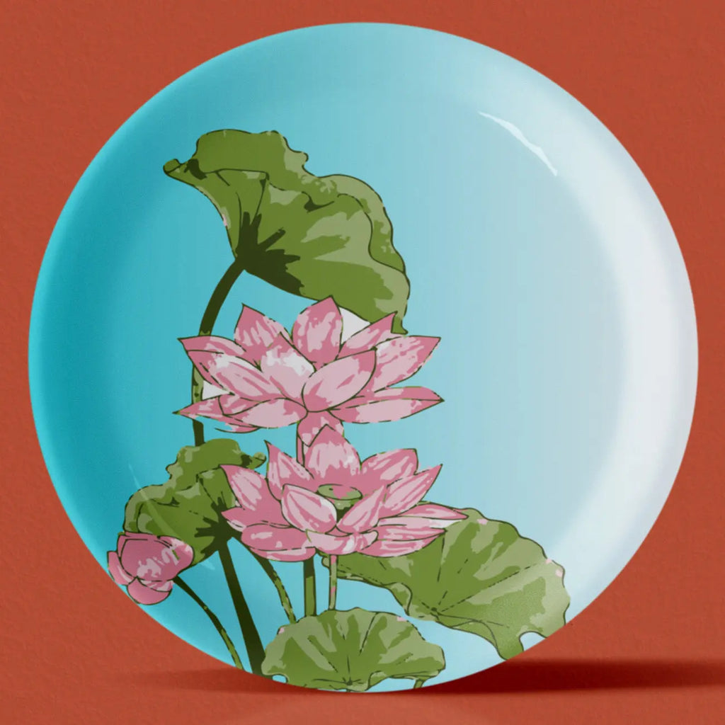 Pichwai Flower Print Porcelain Wall Plate - Harshita Craft