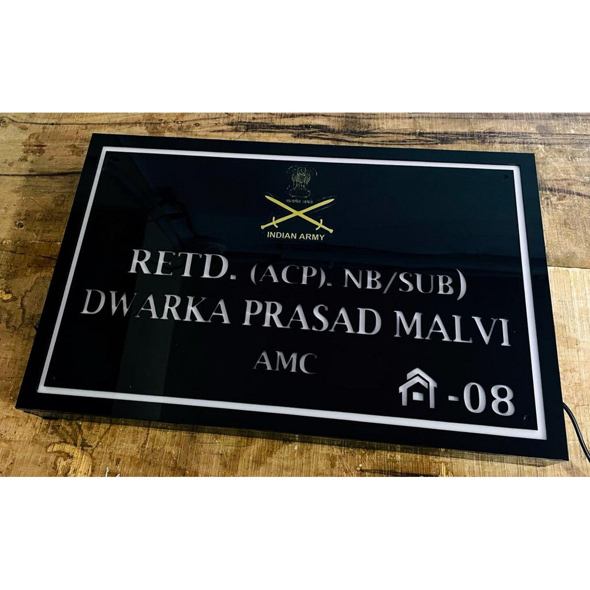 Indian Army Acrylic LED Name Plate Design for Home

