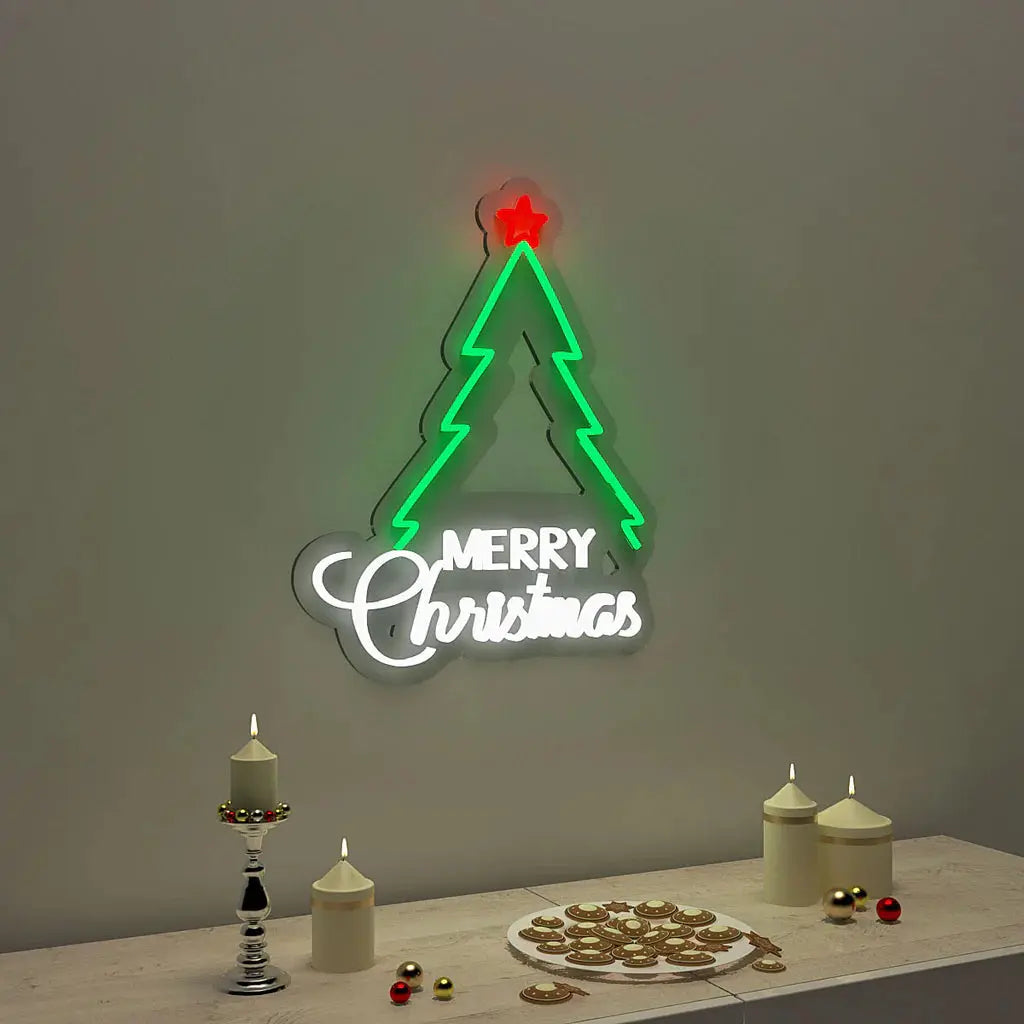 Merry Christmas Text with Tree Neon LED Light DECORMANTRA