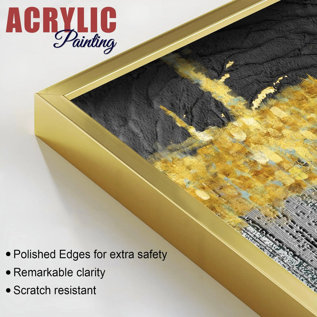 Luxurious Golden Textured Pattern Shapes Acrylic Floating Wall Painting Set Of 2 - Decor Mantra 