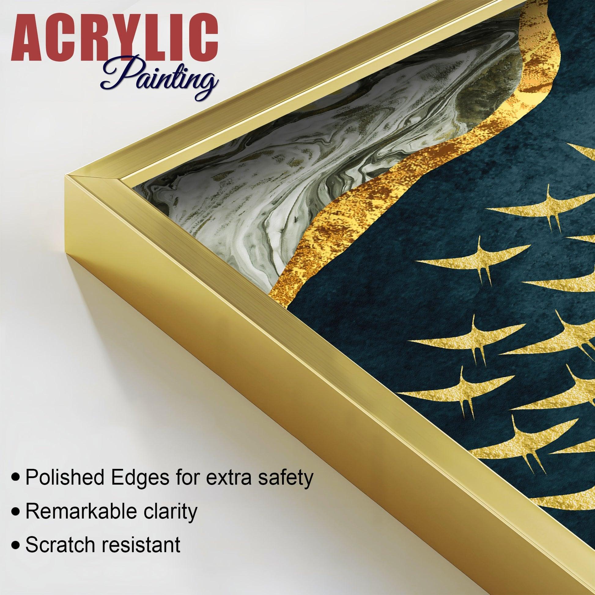 A Flock of Golden Birds Acrylic Floating Wall Painting Set of 2 - Decor Mantra 