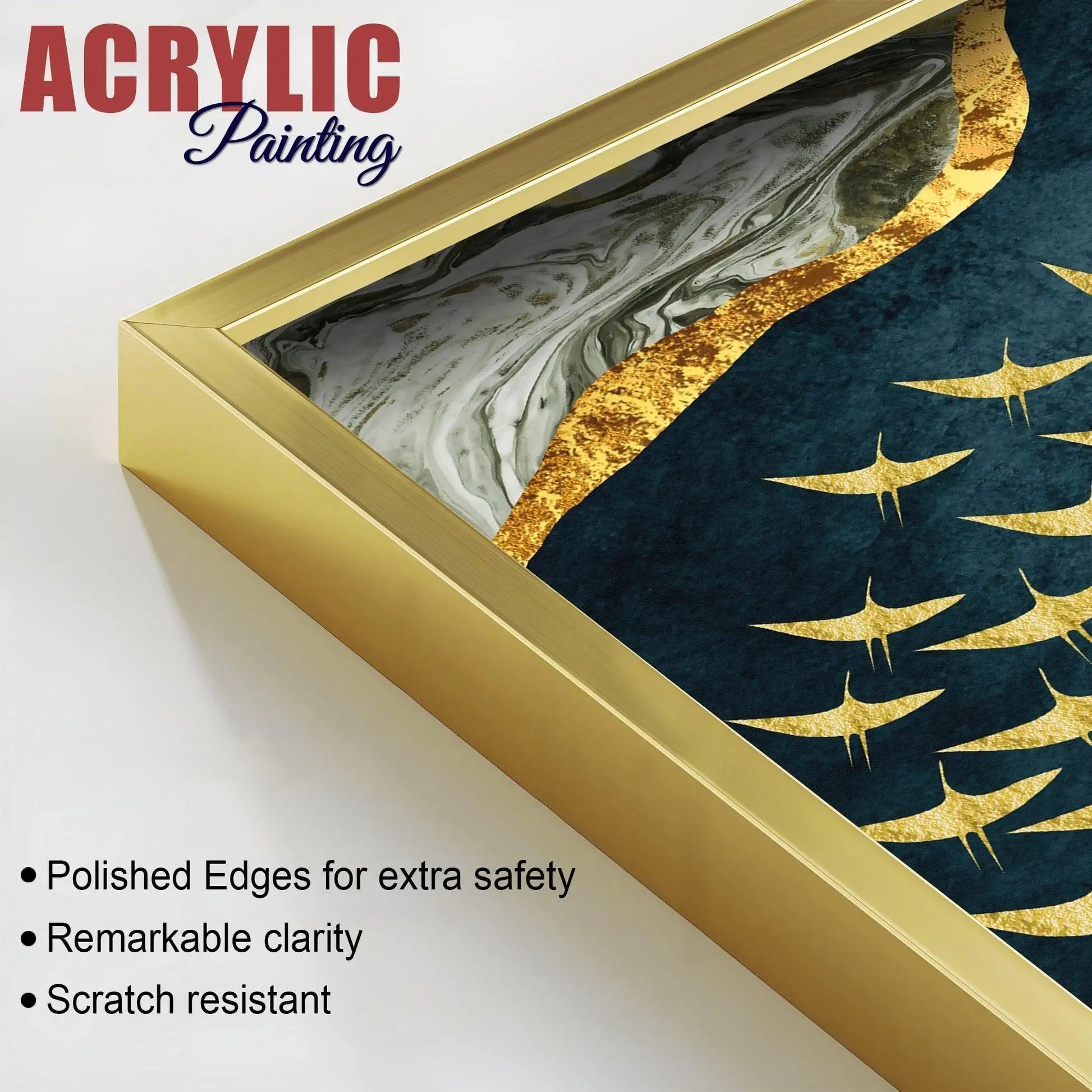 A Flock of Golden Birds Acrylic Floating Wall Painting Set of 2 - Decor Mantra 