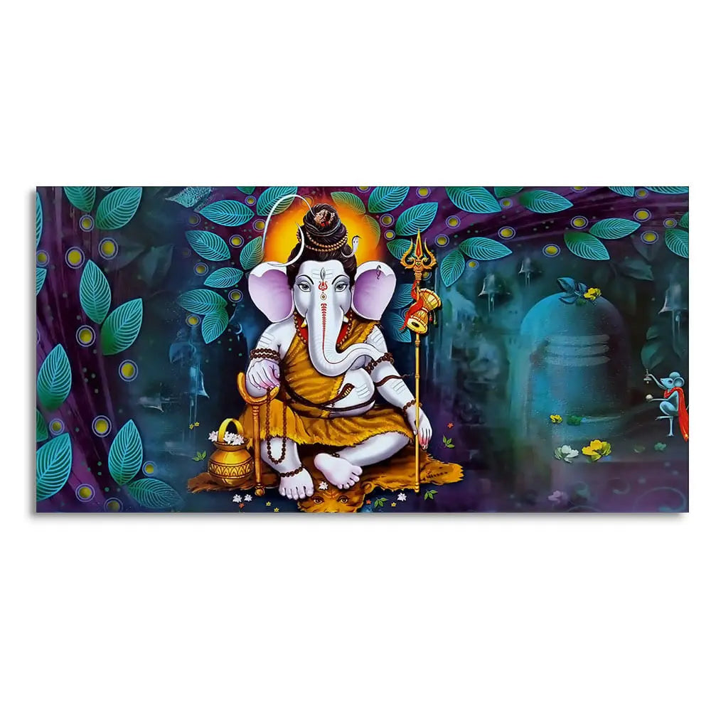 Lord Spiritual Ganesha Canvas Wall Painting - Harshita Craft