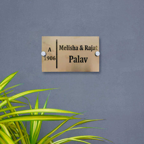 Personalized LED Metal Name Plate for Home – Waterproof Soft Gold Steel Name Plate