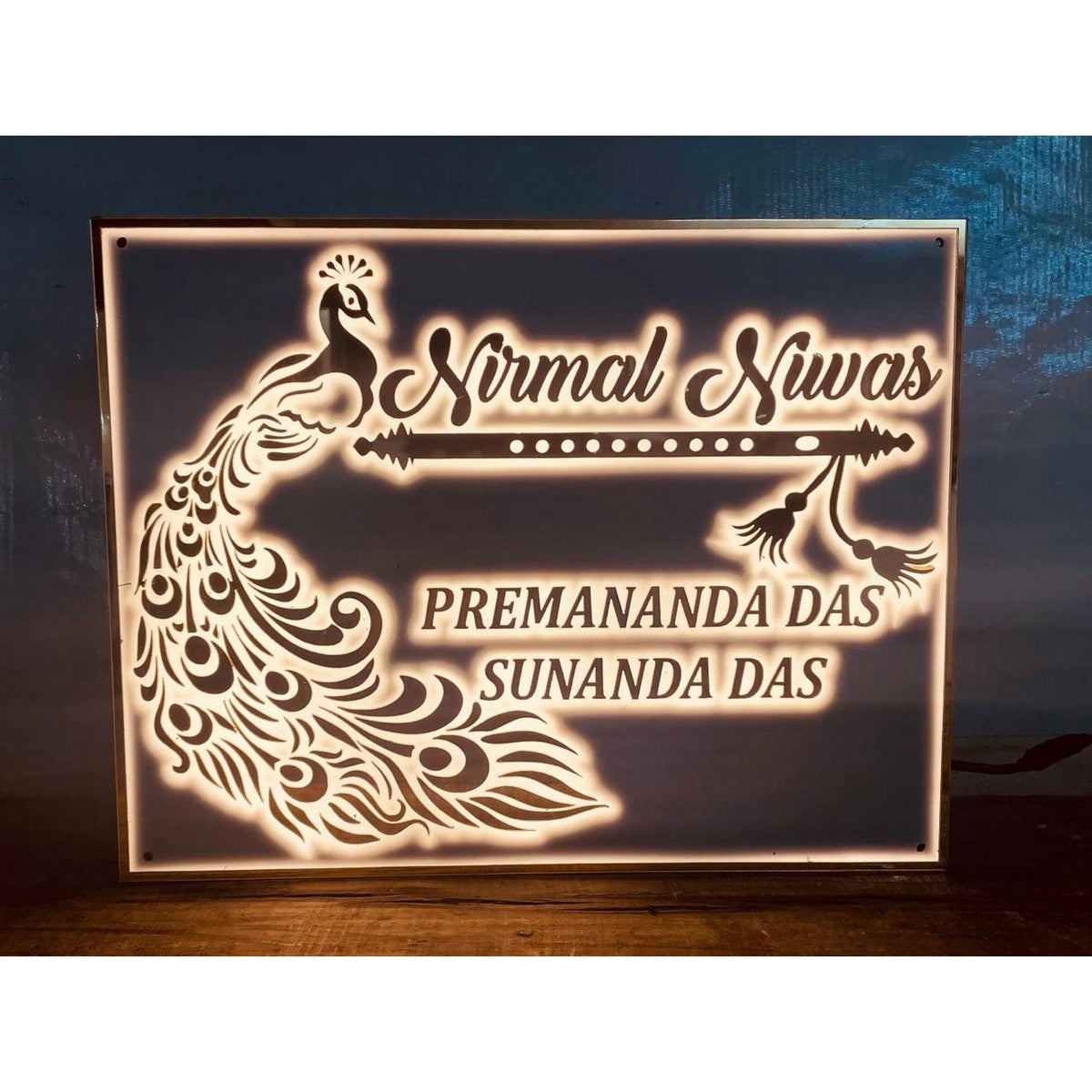 Mor Pankh Acrylic LED Name Plate for Home – Custom Embossed Design - Harshita Craft