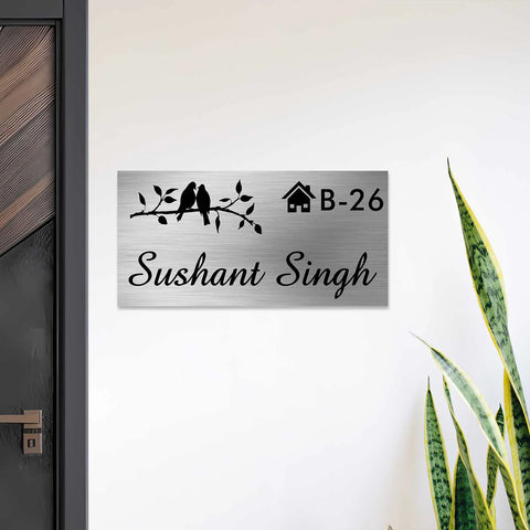 Personalized Birds Theme Stainless Steel Metal Name Plate for Home & Outdoor