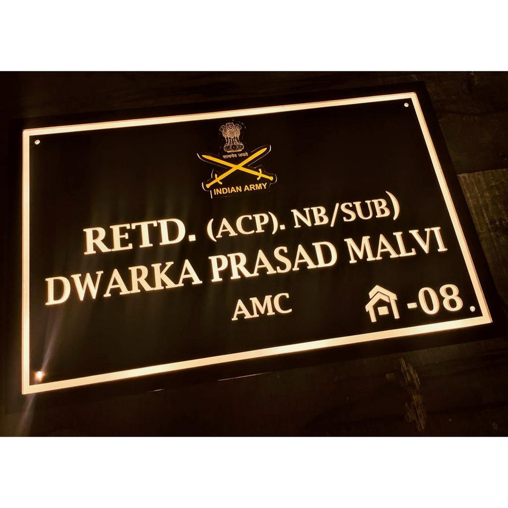 Indian Army Acrylic LED Name Plate Design for Home
