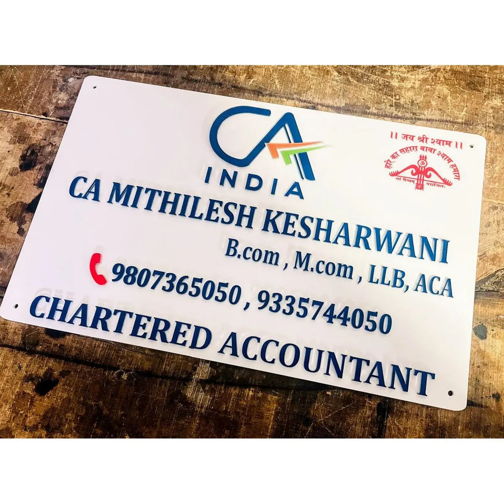 Chartered Accountant Embossed Letters Acrylic Name Plate – Custom Office Design - Harshita Craft