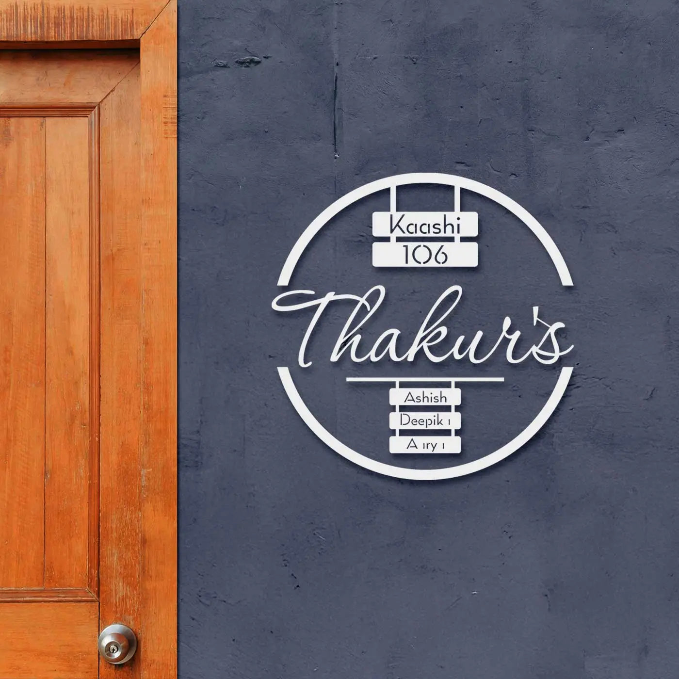 Modern Round Laser Cut Metal Name Plate for Home - Harshita Craft