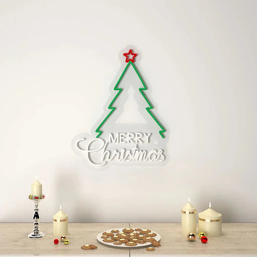 Merry Christmas Text with Tree Neon LED Light DECORMANTRA