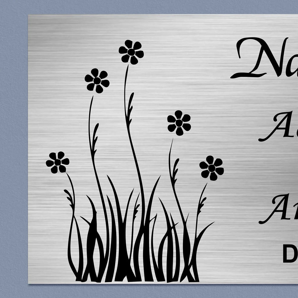Personalized Stainless Steel Metal Name Plate for Home – Floral Design - Harshita Craft