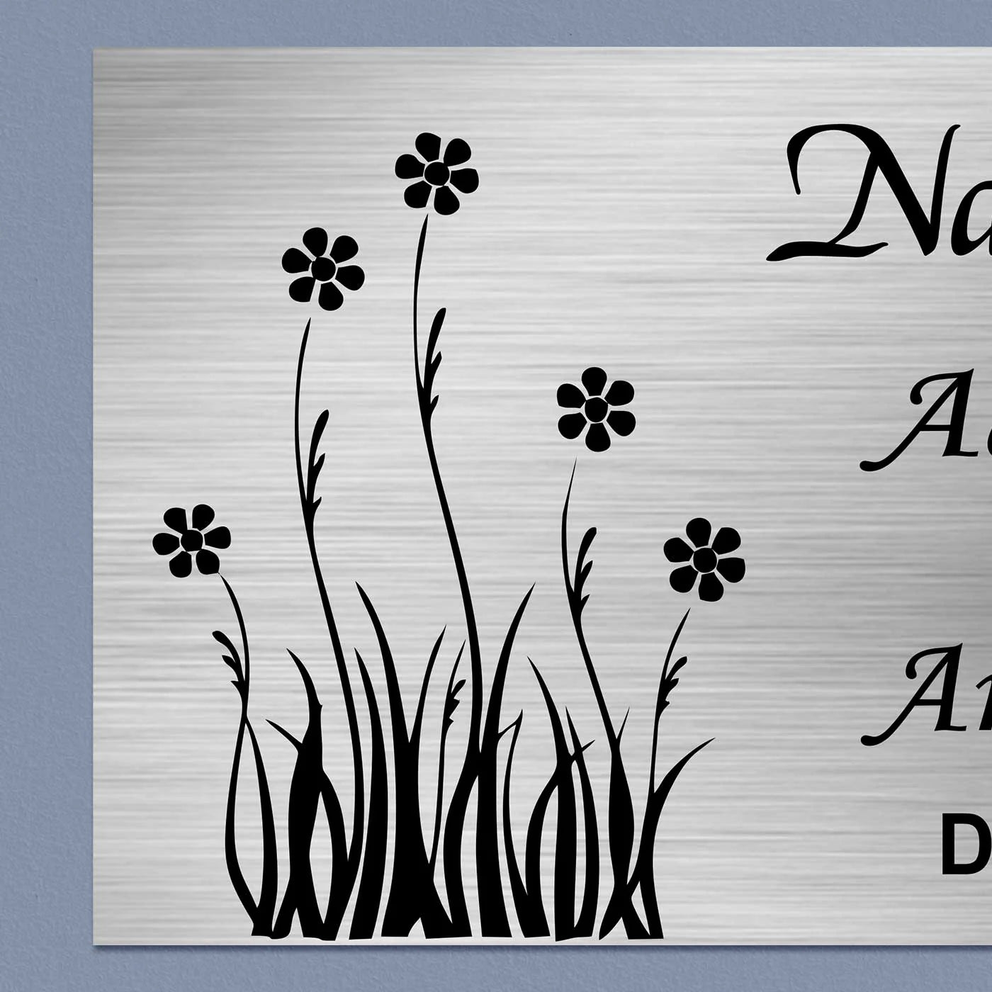 Personalized Stainless Steel Metal Name Plate for Home – Floral Design - Harshita Craft