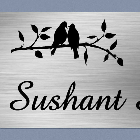 Personalized Birds Theme Stainless Steel Metal Name Plate for Home & Outdoor