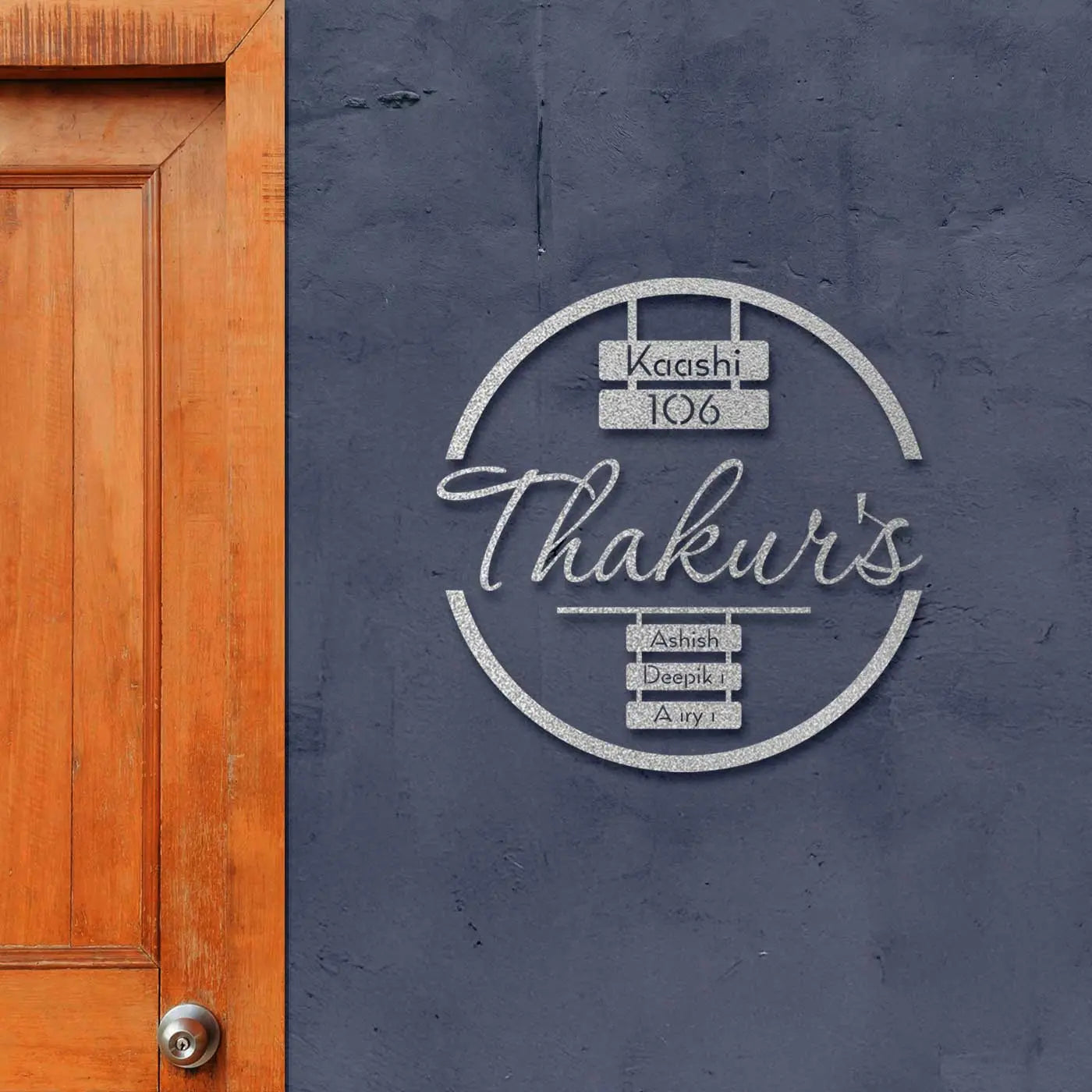 Modern Round Laser Cut Metal Name Plate for Home - Harshita Craft