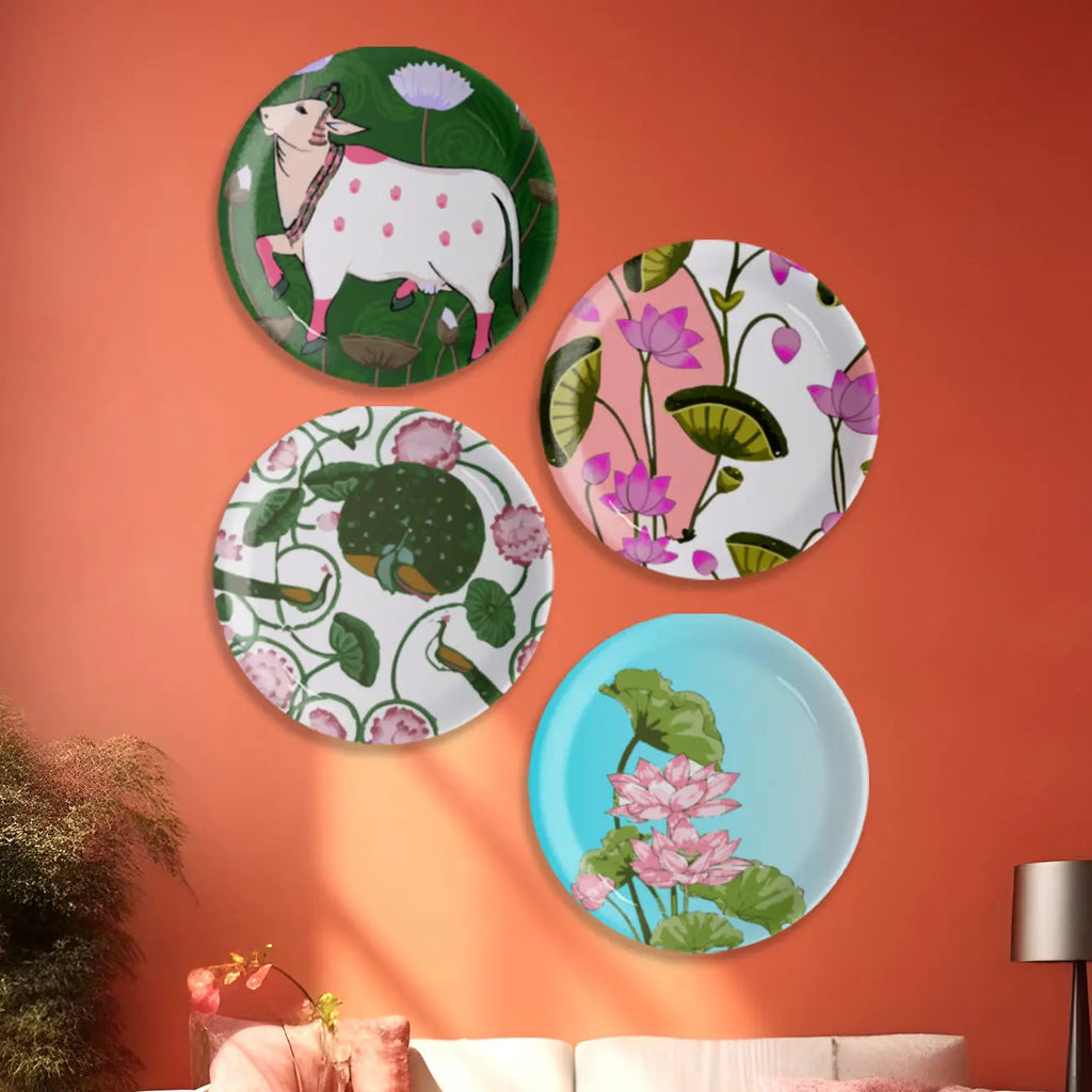 Pichwai Flower Print Porcelain Wall Plate - Harshita Craft