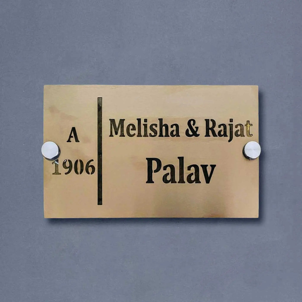 Personalized LED Metal Name Plate for Home – Waterproof Soft Gold Steel Name Plate - Harshita Craft