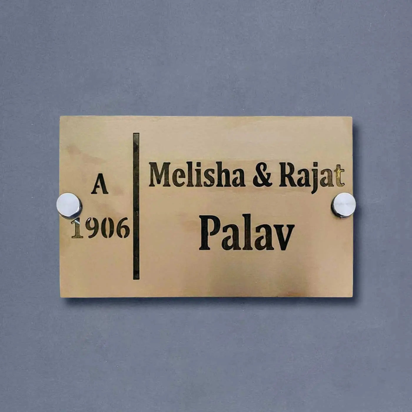 Personalized LED Metal Name Plate for Home – Waterproof Soft Gold Steel Name Plate - Harshita Craft