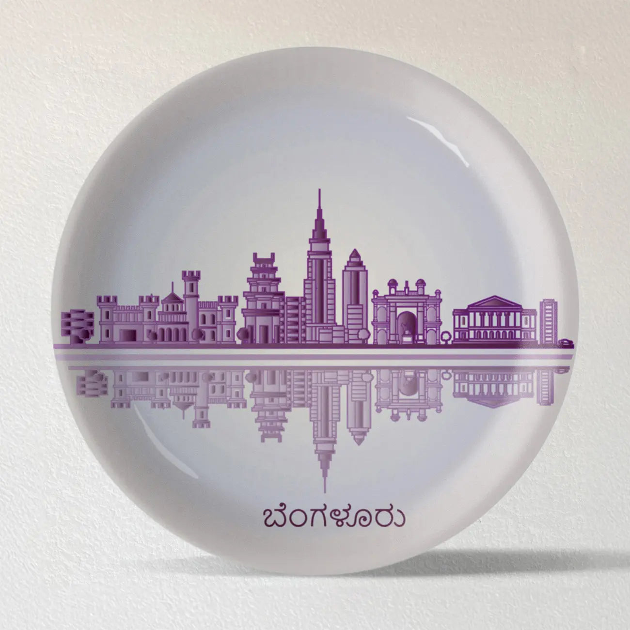 Urban Dreamscapes: Cityscape Bangalore Artistry porcelain plate - Harshita Craft