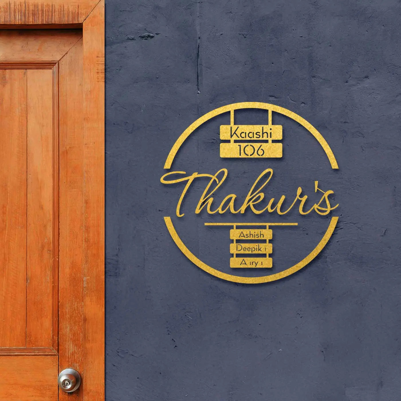 Modern Round Laser Cut Metal Name Plate for Home - Harshita Craft