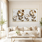 Elegant Golden White Flower Acrylic Wall Art with Dimensional Floral Design